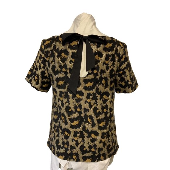 Hutch Tops - Anthropologie  Hutch Leopard Print Metallic Short-Sleeve Top With Black Bow Deta